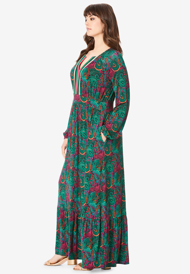 Roaman's Women's Plus Size Ultrasmooth Fabric Print Maxi Dress Stretch  Jersey Long Length Printed 