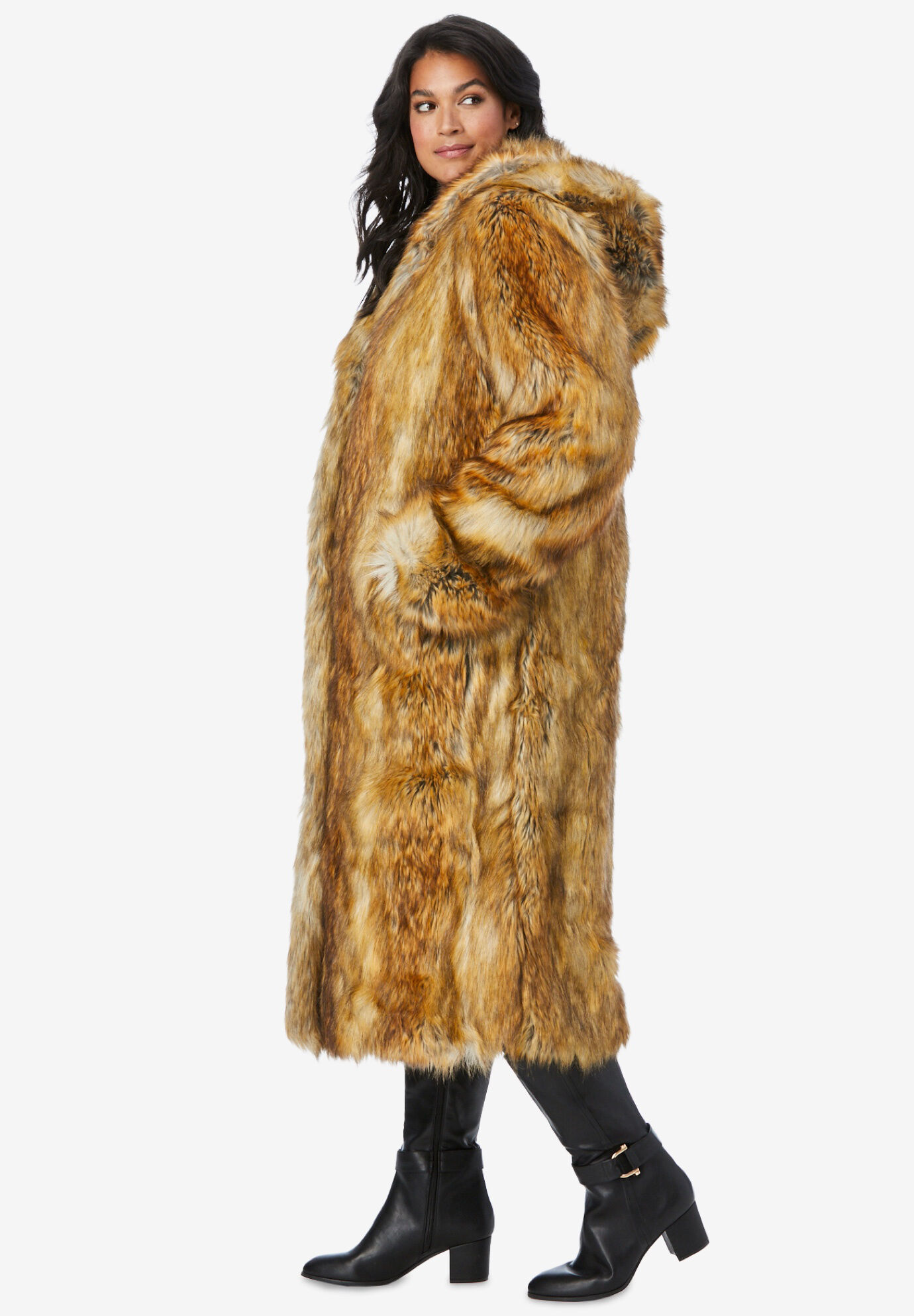 Full length fake fur clearance coat