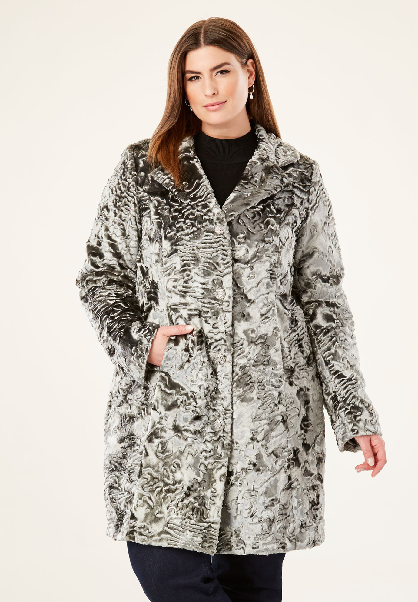 Silver Car Coat by Donna Salyers Fabulous-Furs® | Fullbeauty Outlet