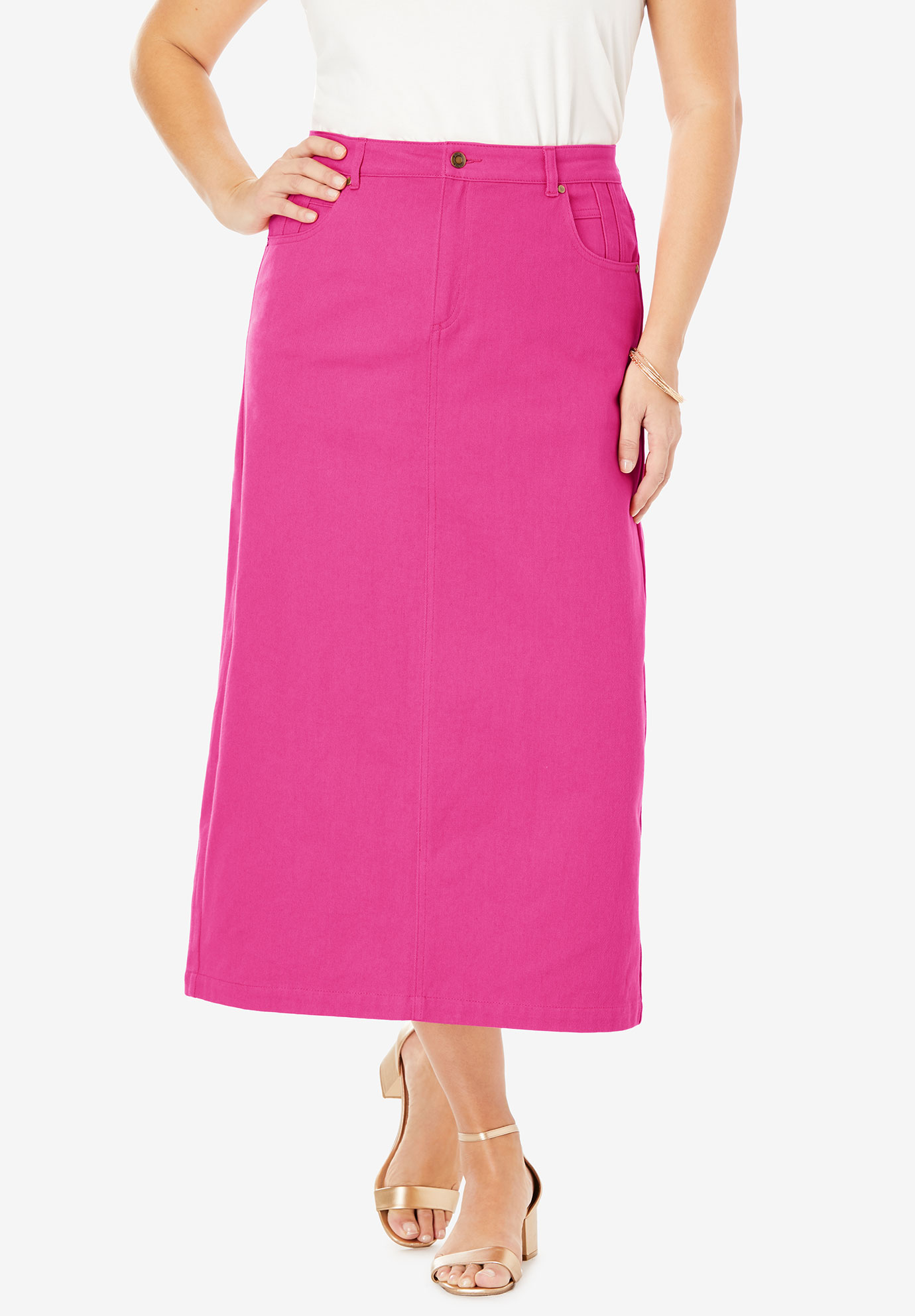 plus size pink denim skirt