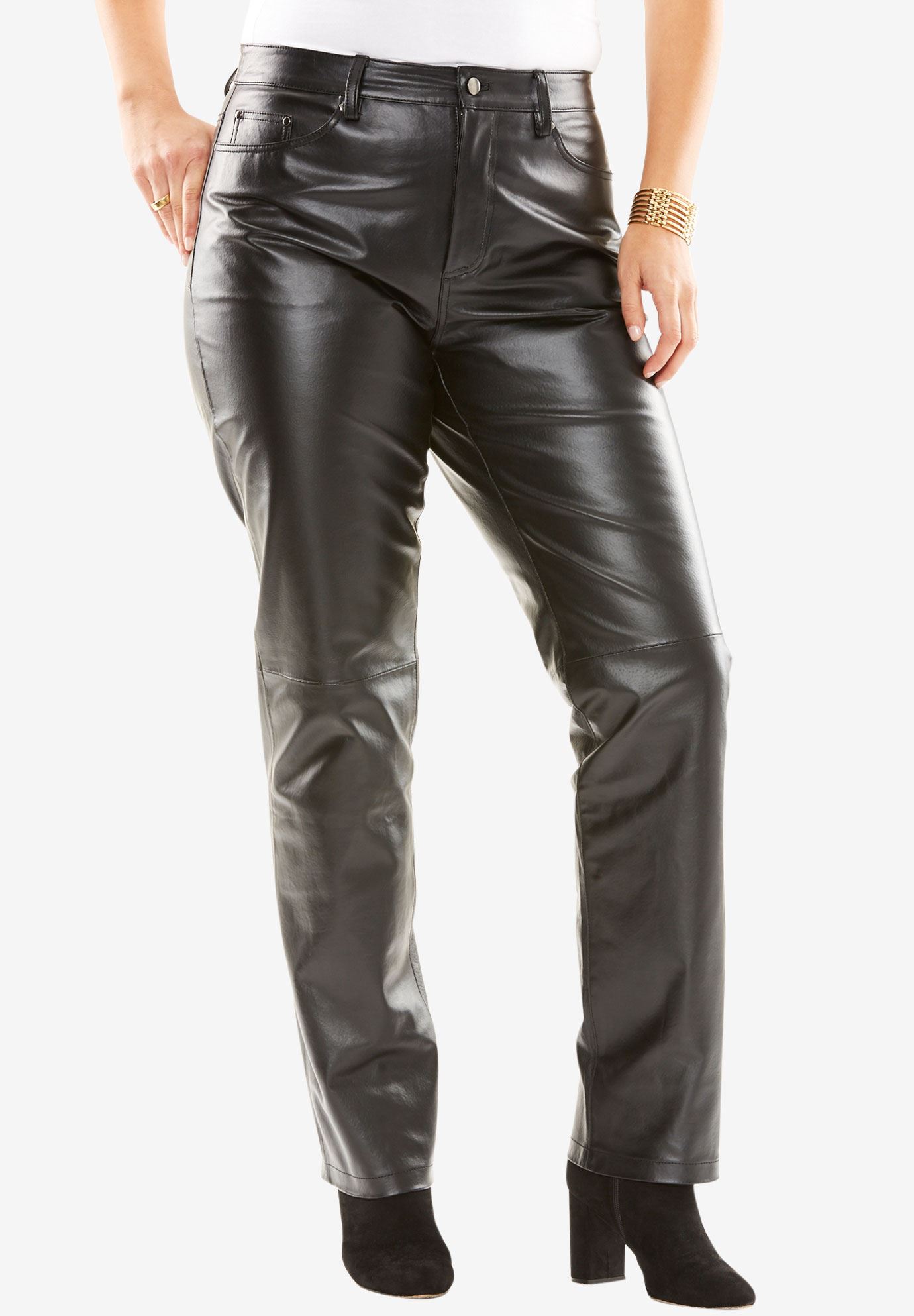 Straight Leg Leather Pants | Plus Size Casual Pants | Full ...