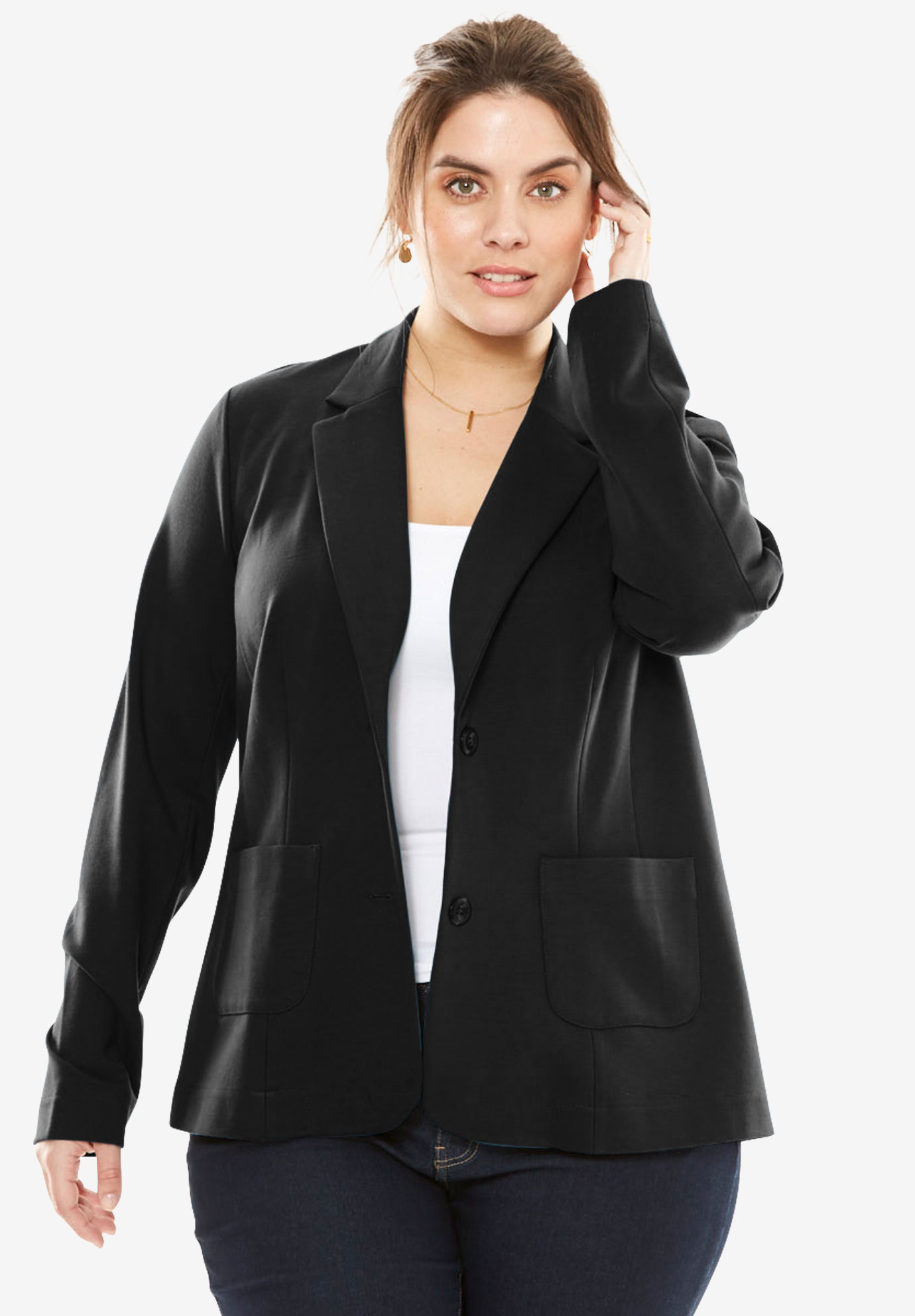 Ponte Knit Blazer with Notch Collar Plus Size Jackets & Blazers Full