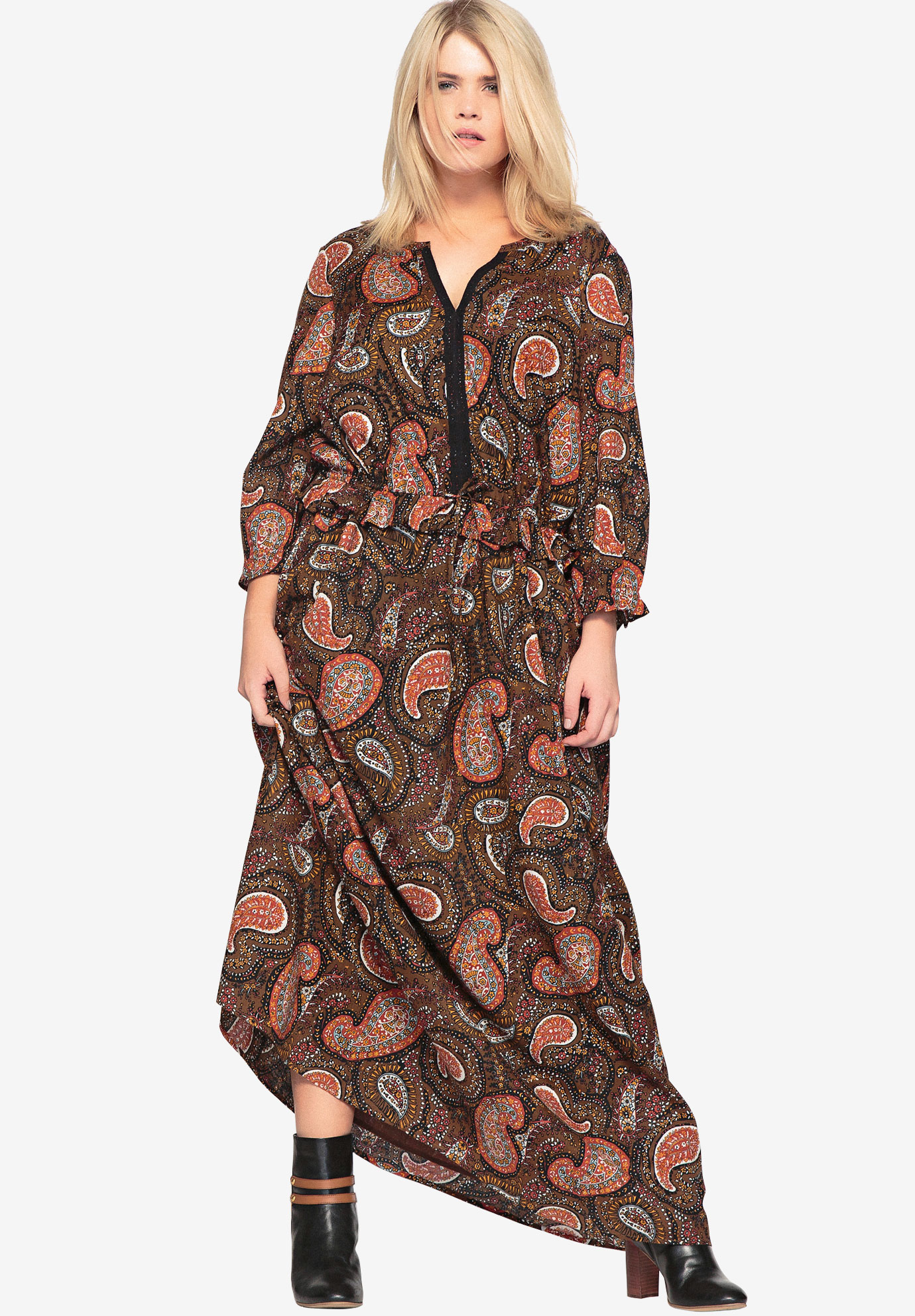 Paisley Maxi Dress With Drawstring By Castaluna Plus Sizecasual Dresses Fullbeauty 