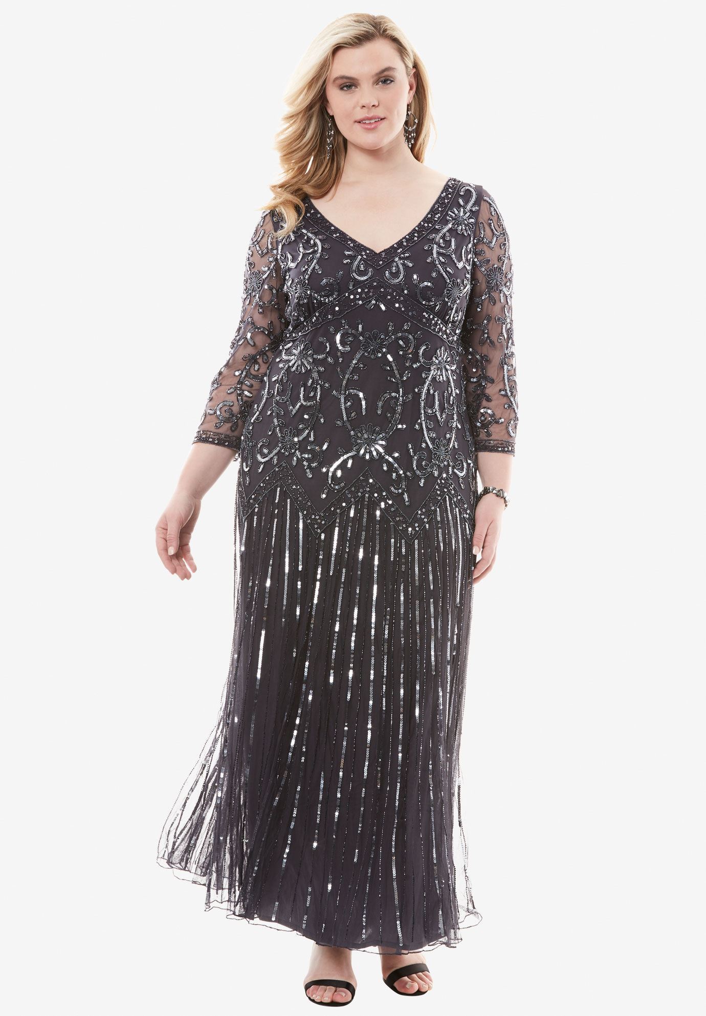 Beaded V-neck Dress By Pisarro Nights | Plus Size Special Occasion ...