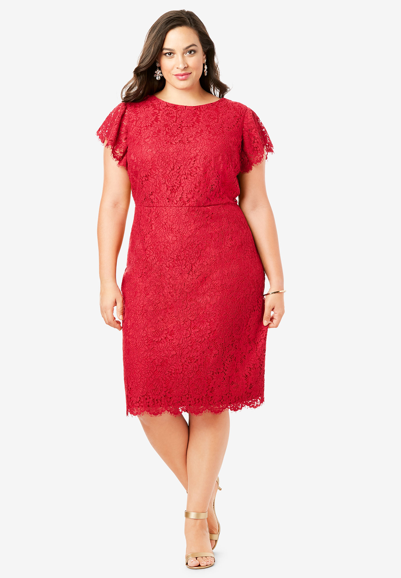 Lace Sheath Dress with Flutter Sleeves| Plus Size Work Dresses | Fullbeauty