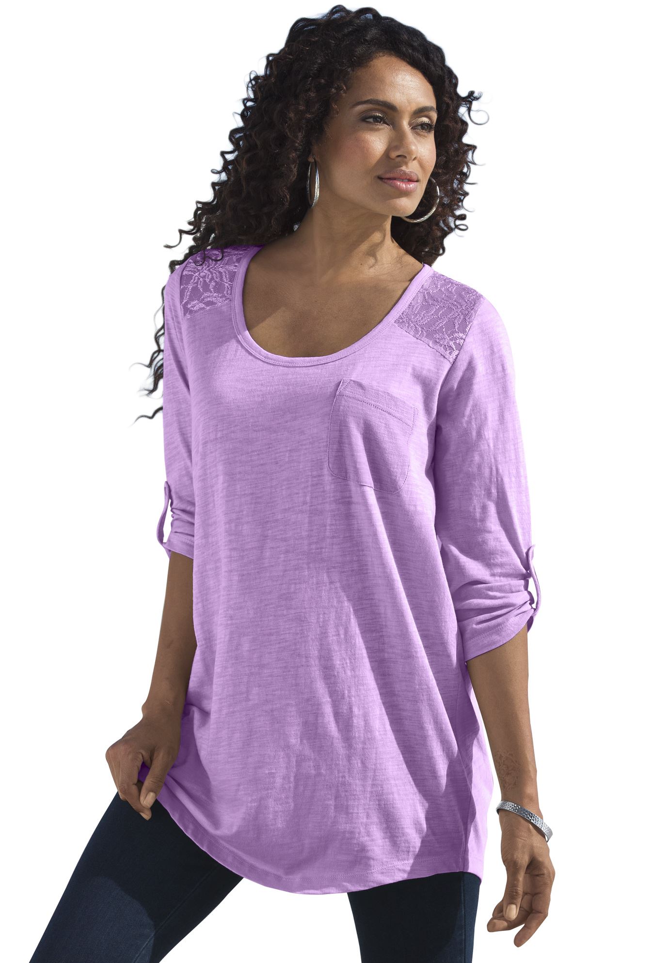 Cotton Slub Lace Tunic | Plus Size Tunics | Full Beauty