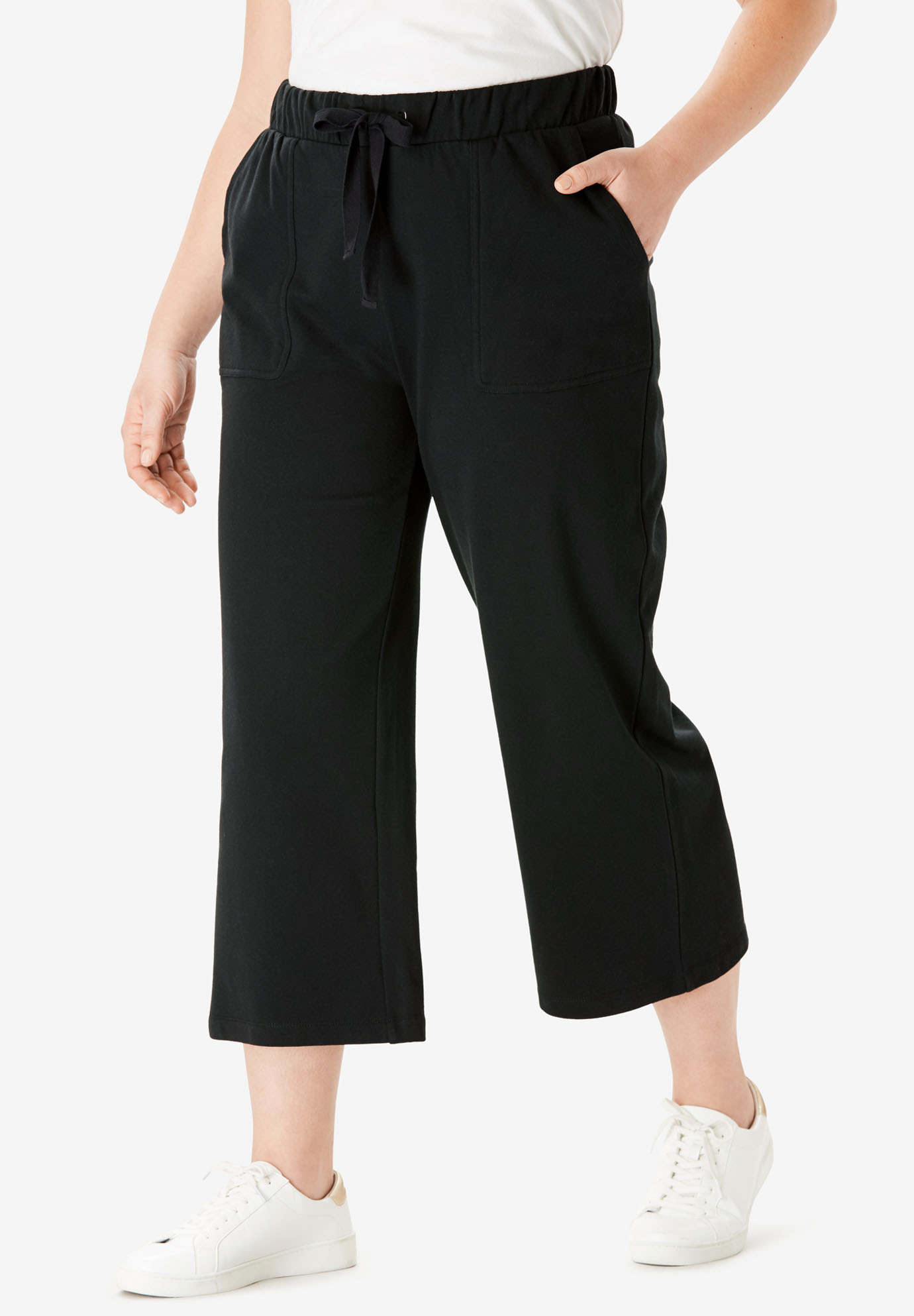 Wide-Leg Crop French Terry Pant with Drawstring Waist | Fullbeauty Outlet