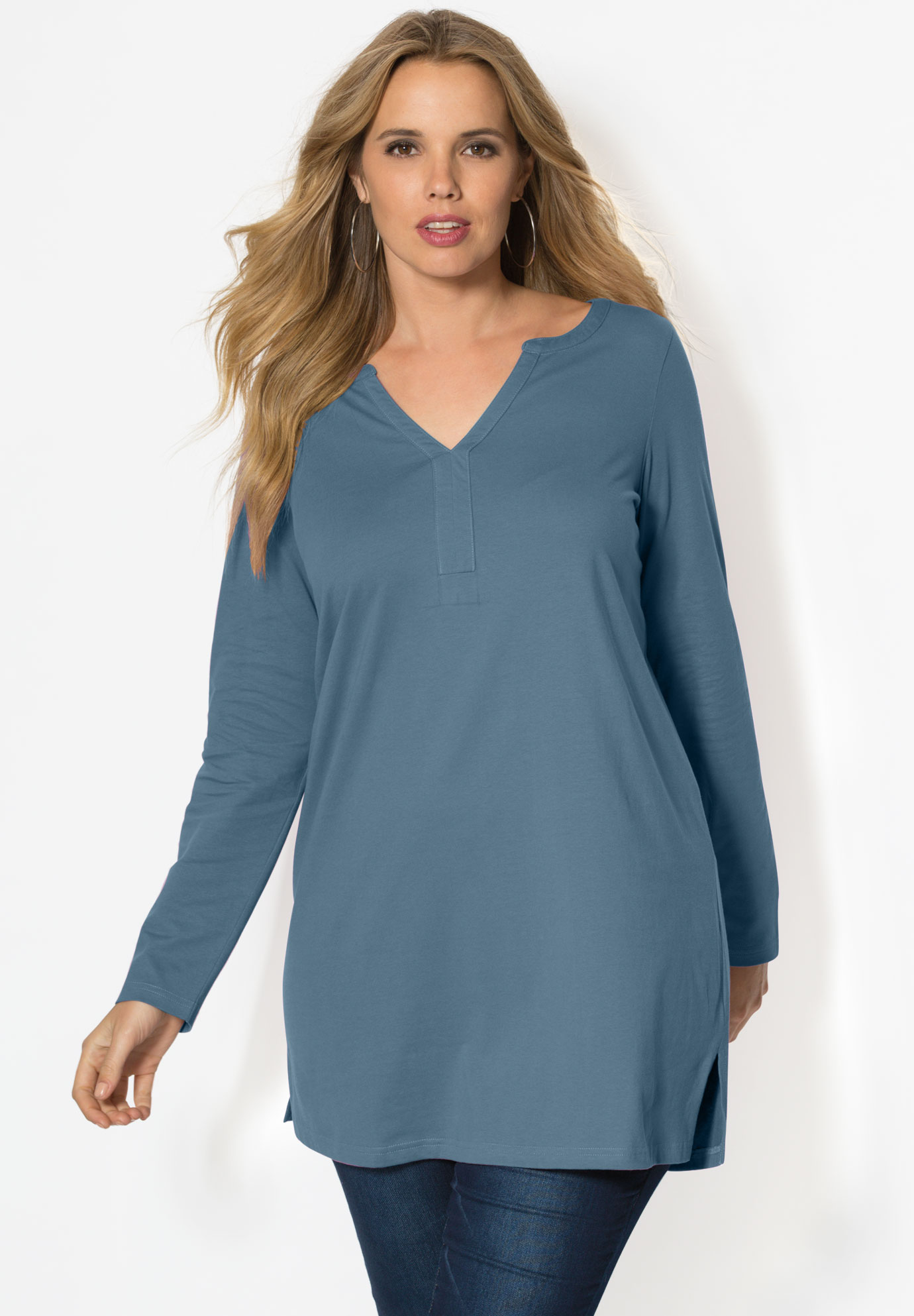 Y-Neck Maxi Tunic | Plus Size Tops | Full Beauty