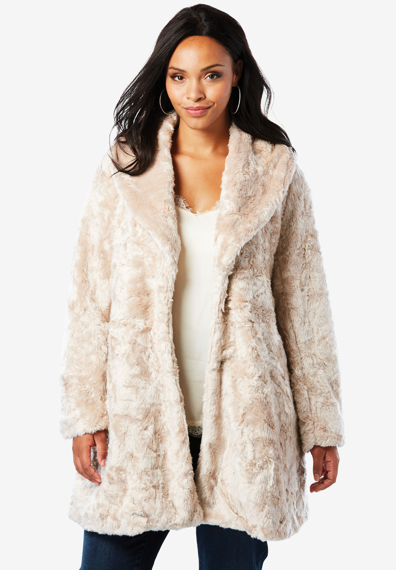 Shawl Collar Faux-Fur Coat | Fullbeauty Outlet