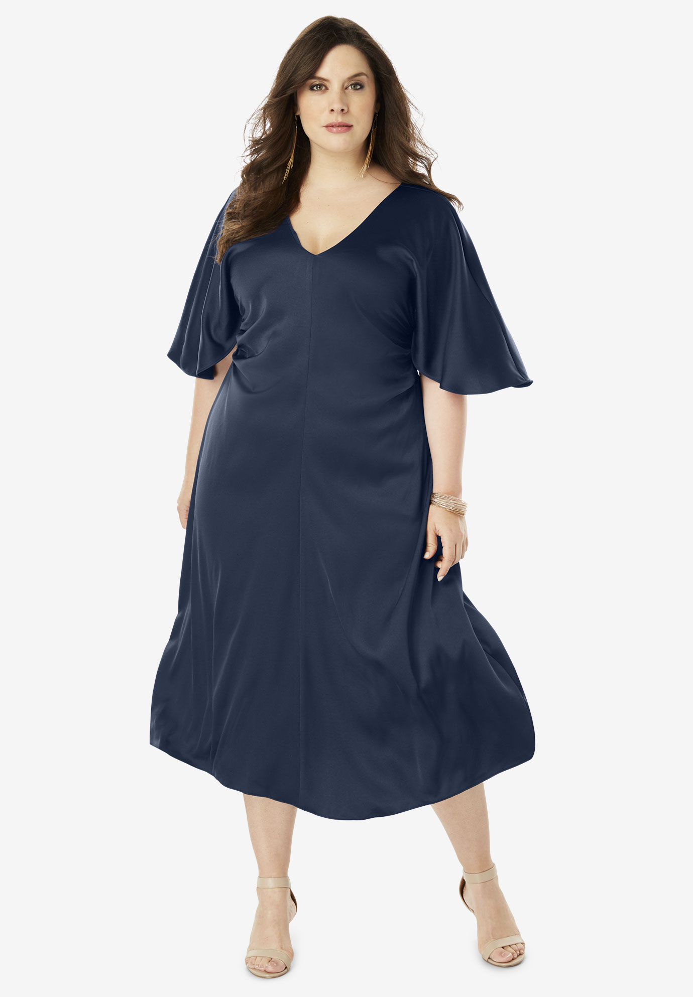 Ruched V-Neck Dress with Dolman Sleeves | Fullbeauty Outlet