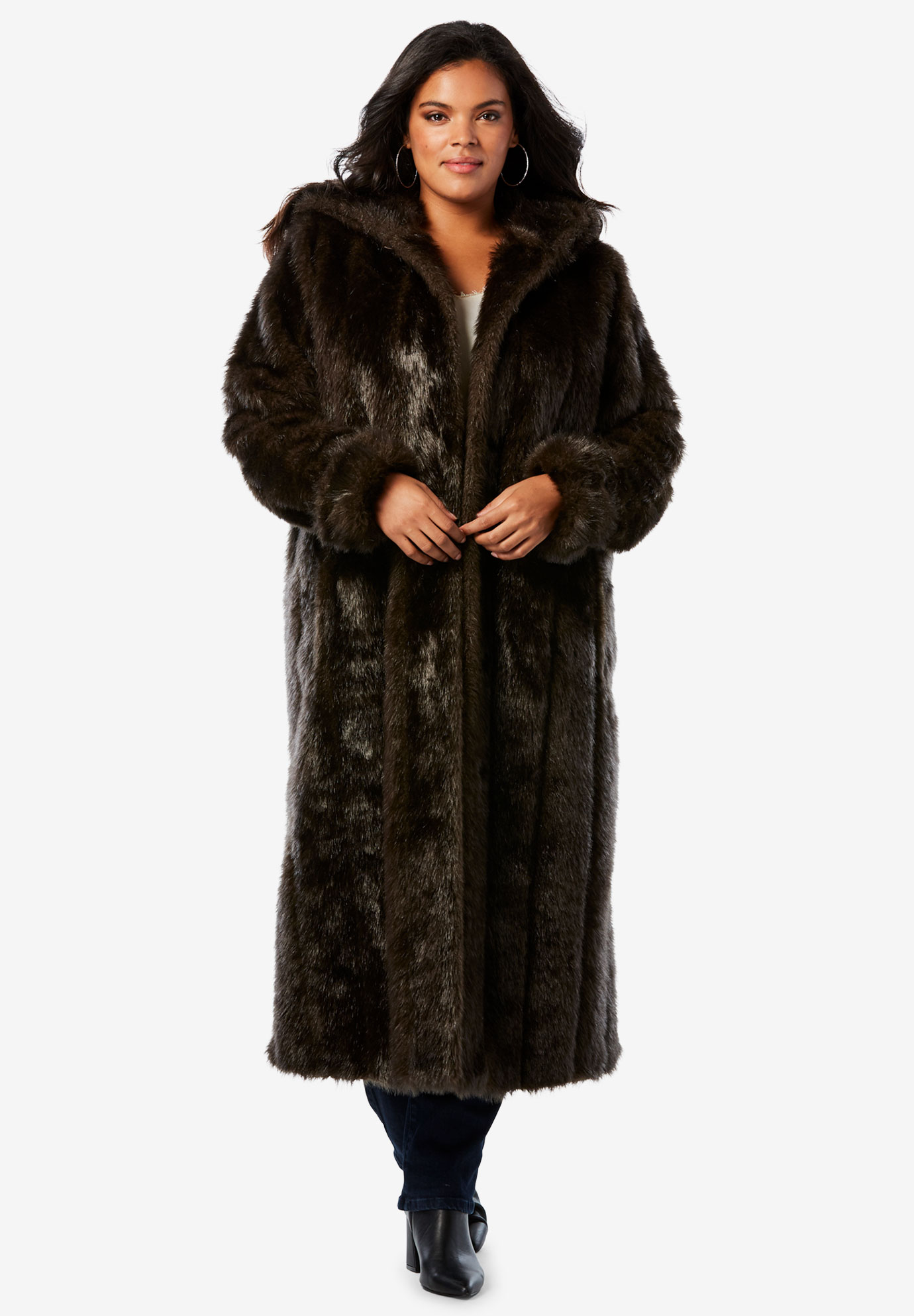 Full Length Faux Fur Coat With Hood Plus Size Coats Full Beauty 