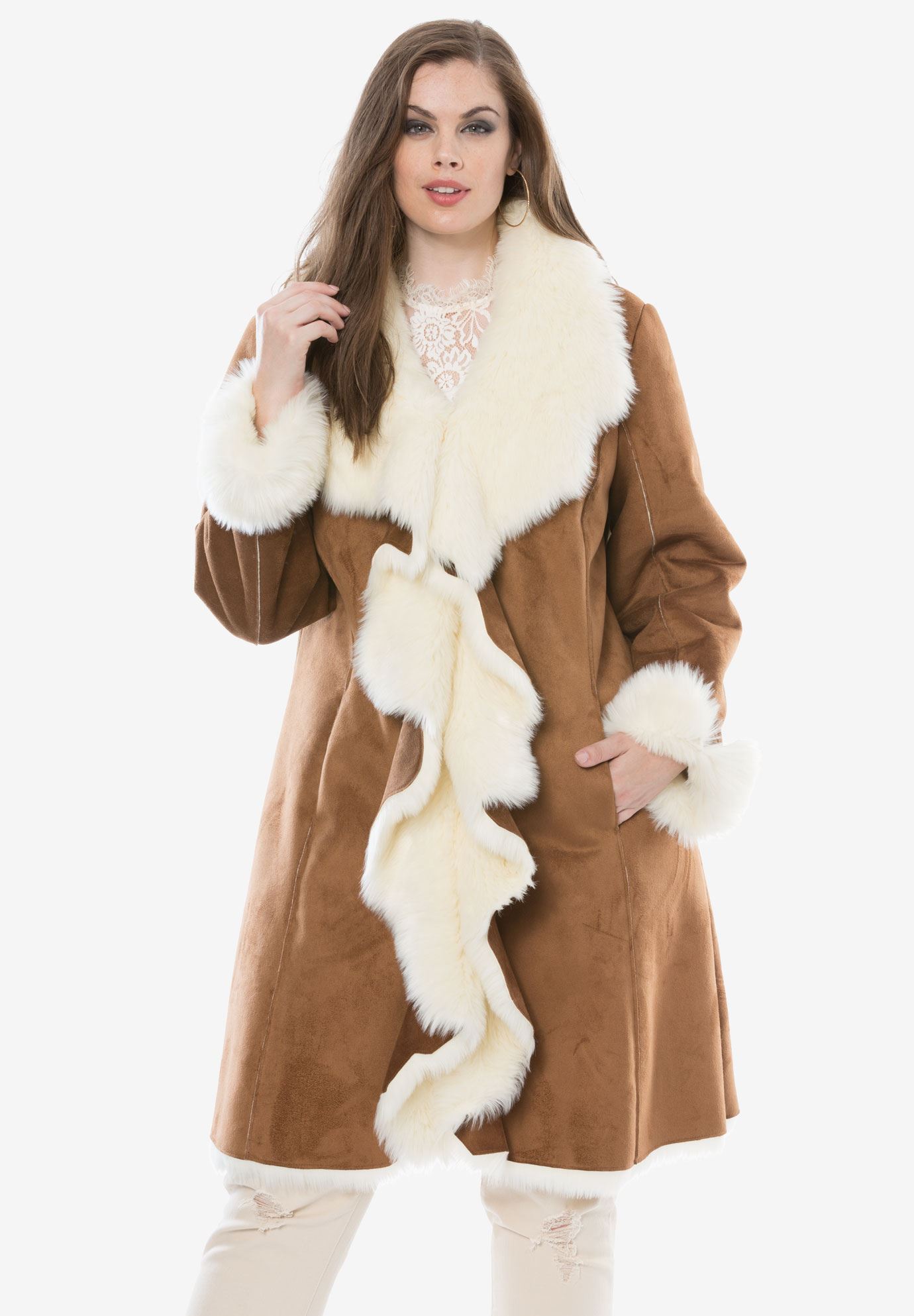 Cascade Faux Suede Coat By Donna Salyers Fabulous Furs Plus Size Faux Fur Full Beauty 