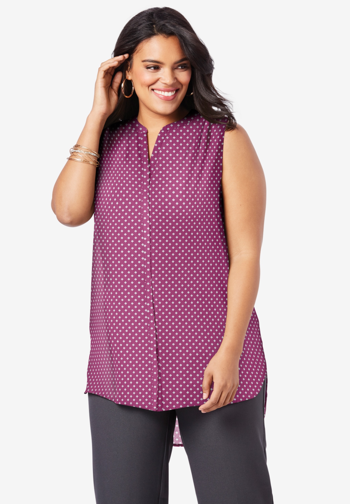 Sleeveless Georgette Blouse with Side Slits | Fullbeauty Outlet