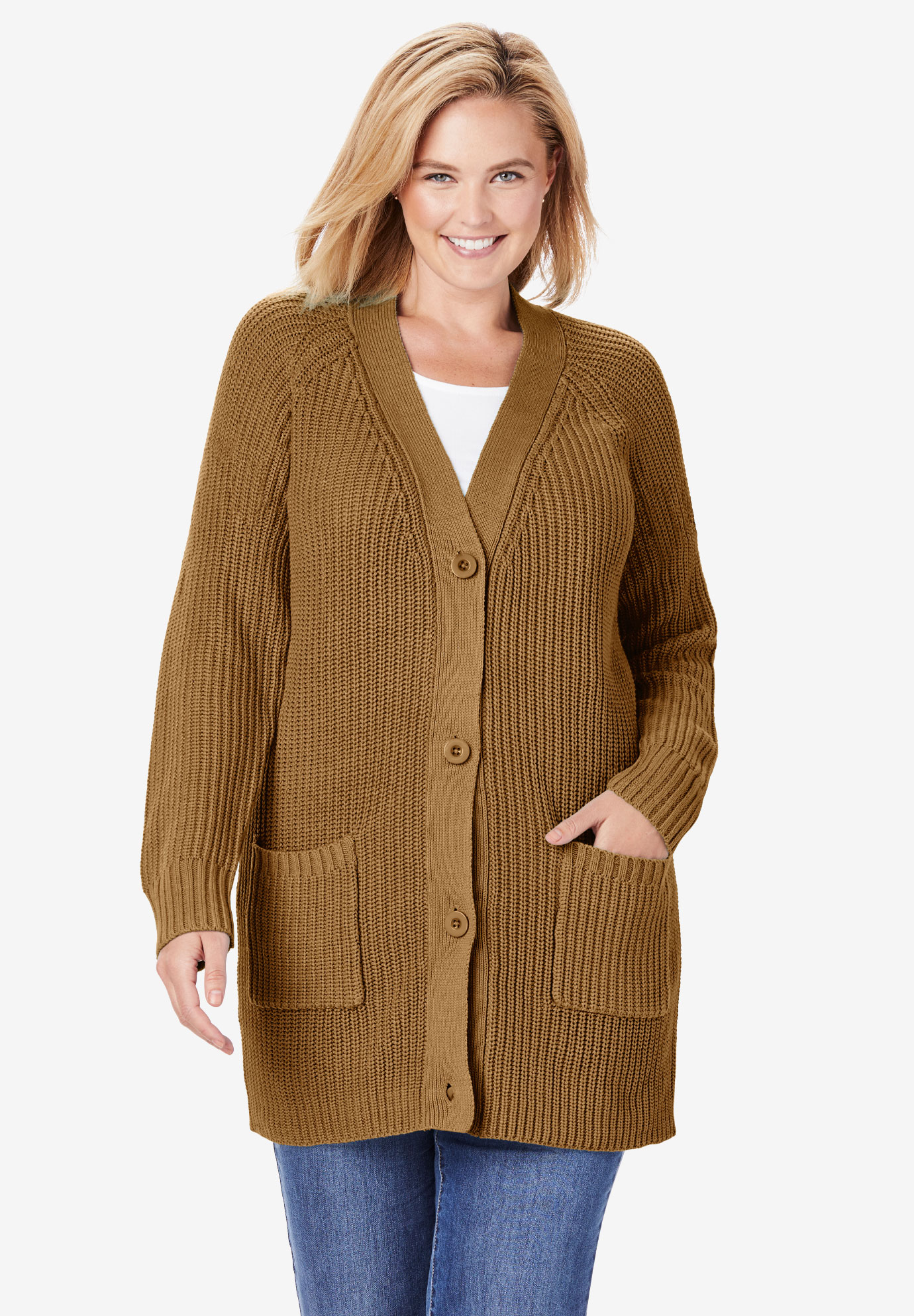Long-Sleeve Shaker Cardigan Sweater| Plus Size Sweaters & Cardigans | Fullbeauty