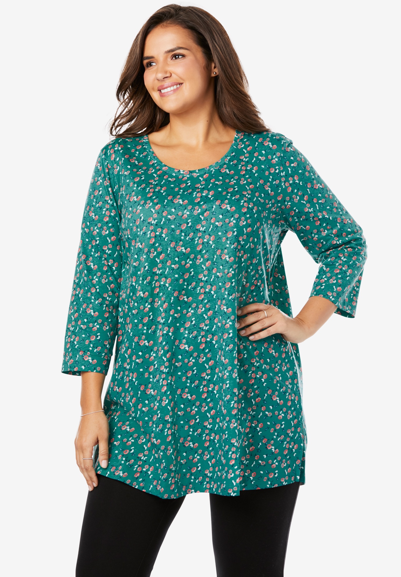 Perfect Printed Three-Quarter-Sleeve Scoop-Neck Tunic | Fullbeauty Outlet