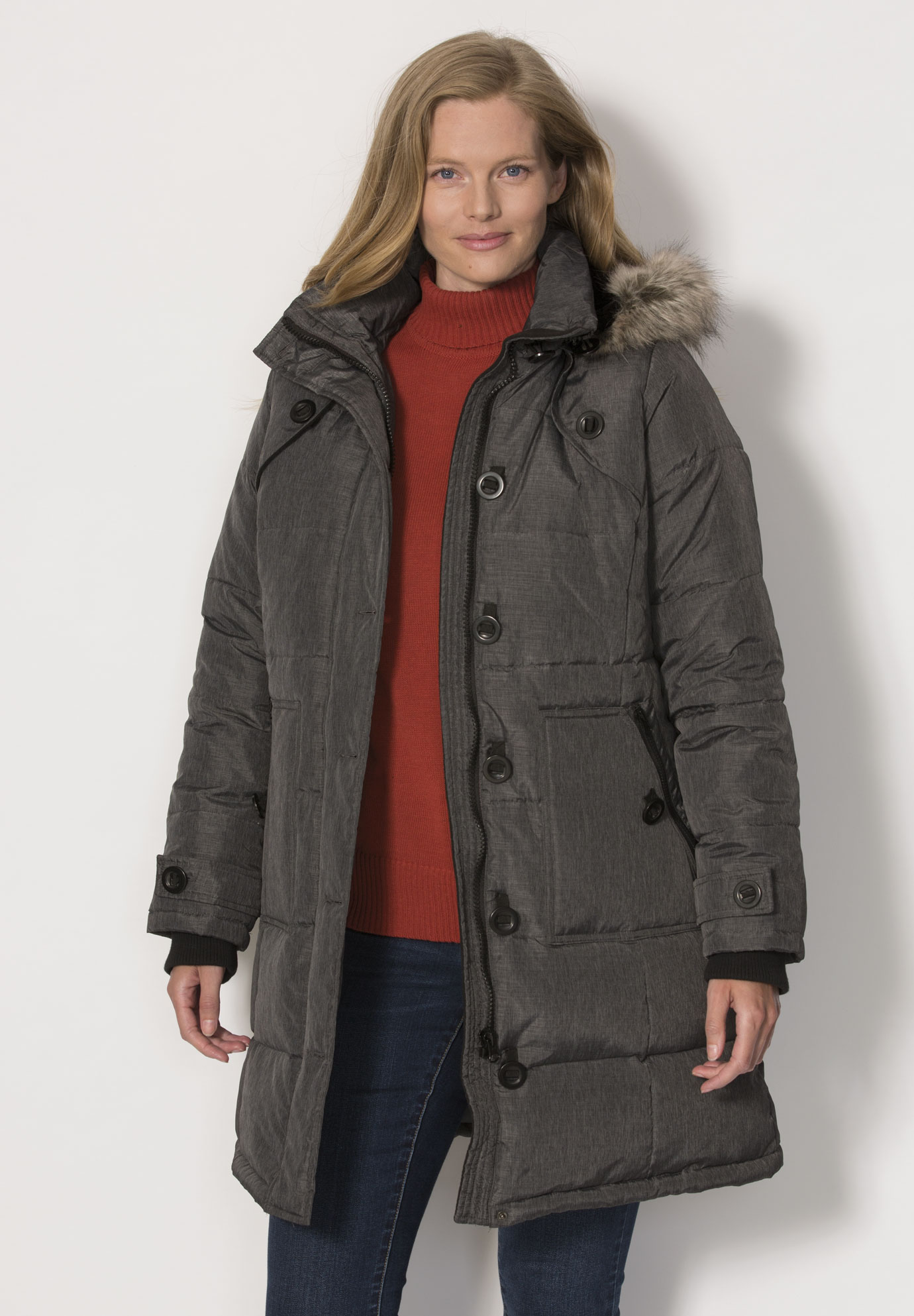 Hooded Down Heathered Puffer Coat| Plus Size Quilted and Down | Full Beauty