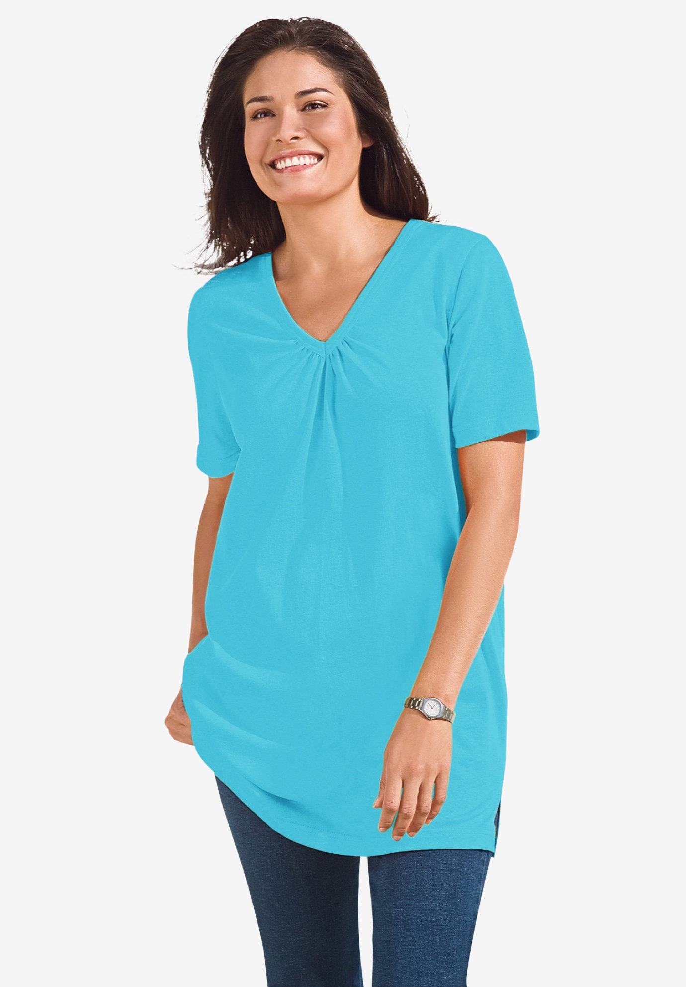 Perfect Short Sleeve Shirred V Neck Tunic Fullbeauty 