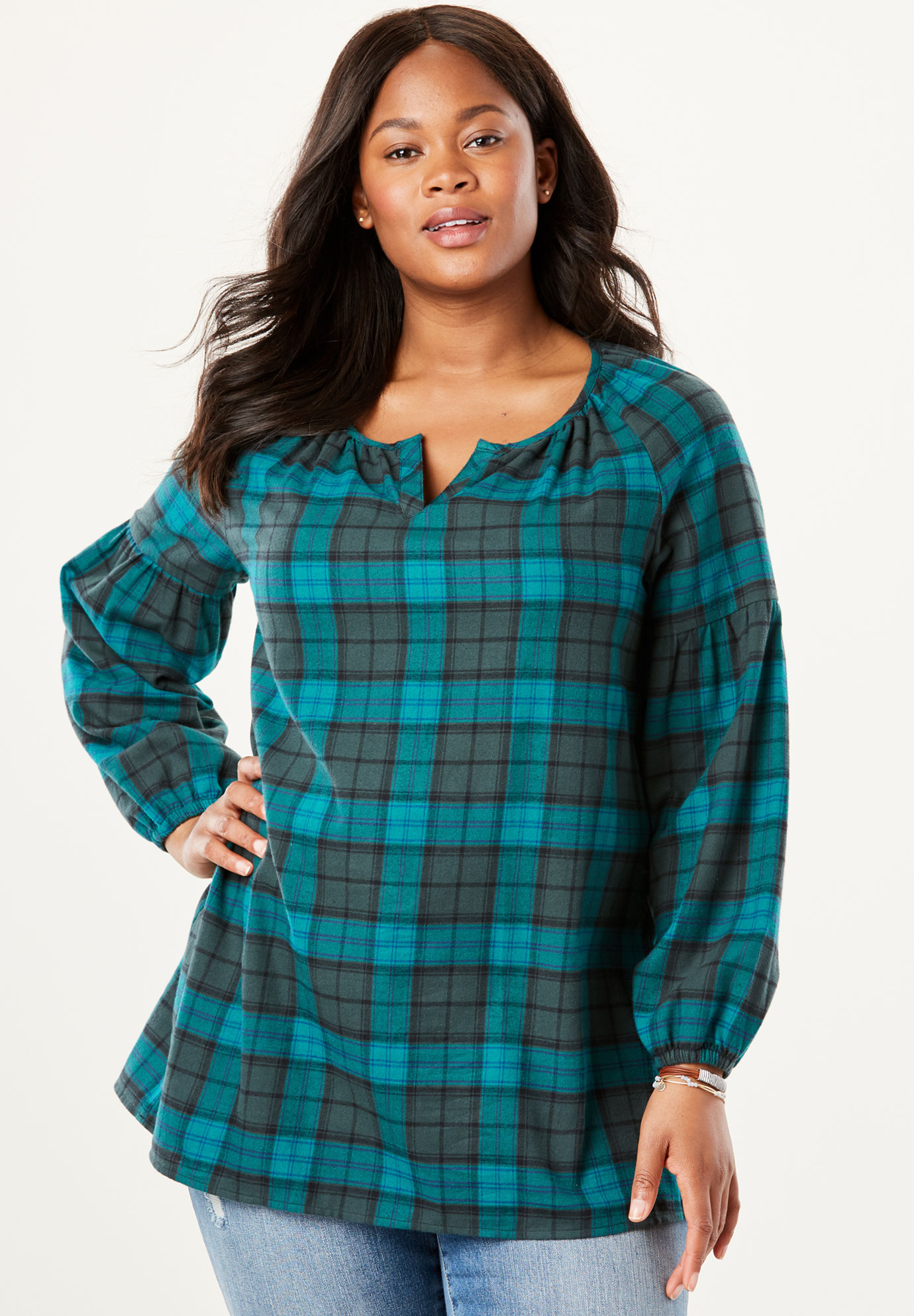 Split Neck Flannel Blouse | Plus Size Shirts & Blouses | Full Beauty