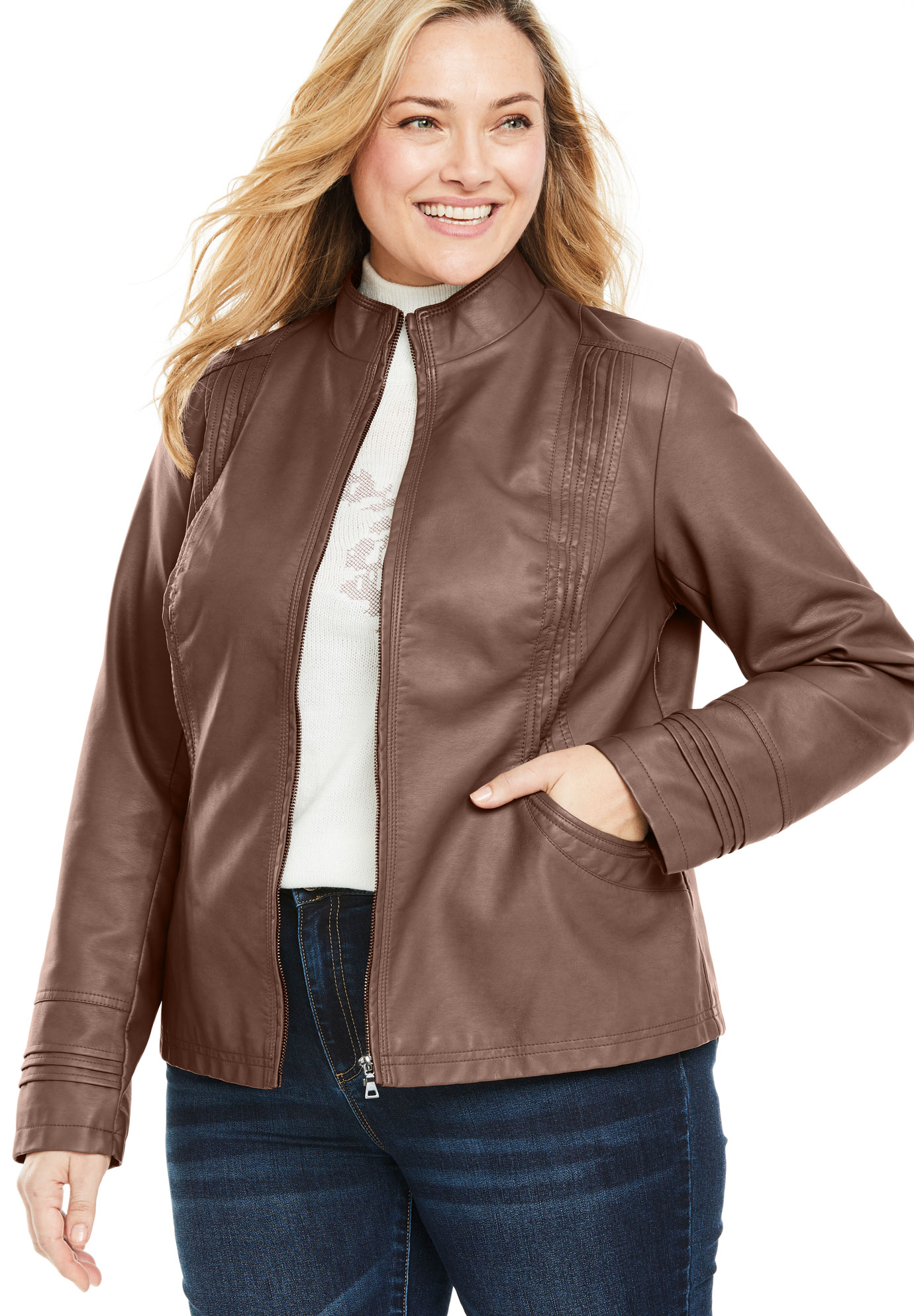 Faux Leather Pleat Jacket| Plus Size Jackets & Coats | Full Beauty