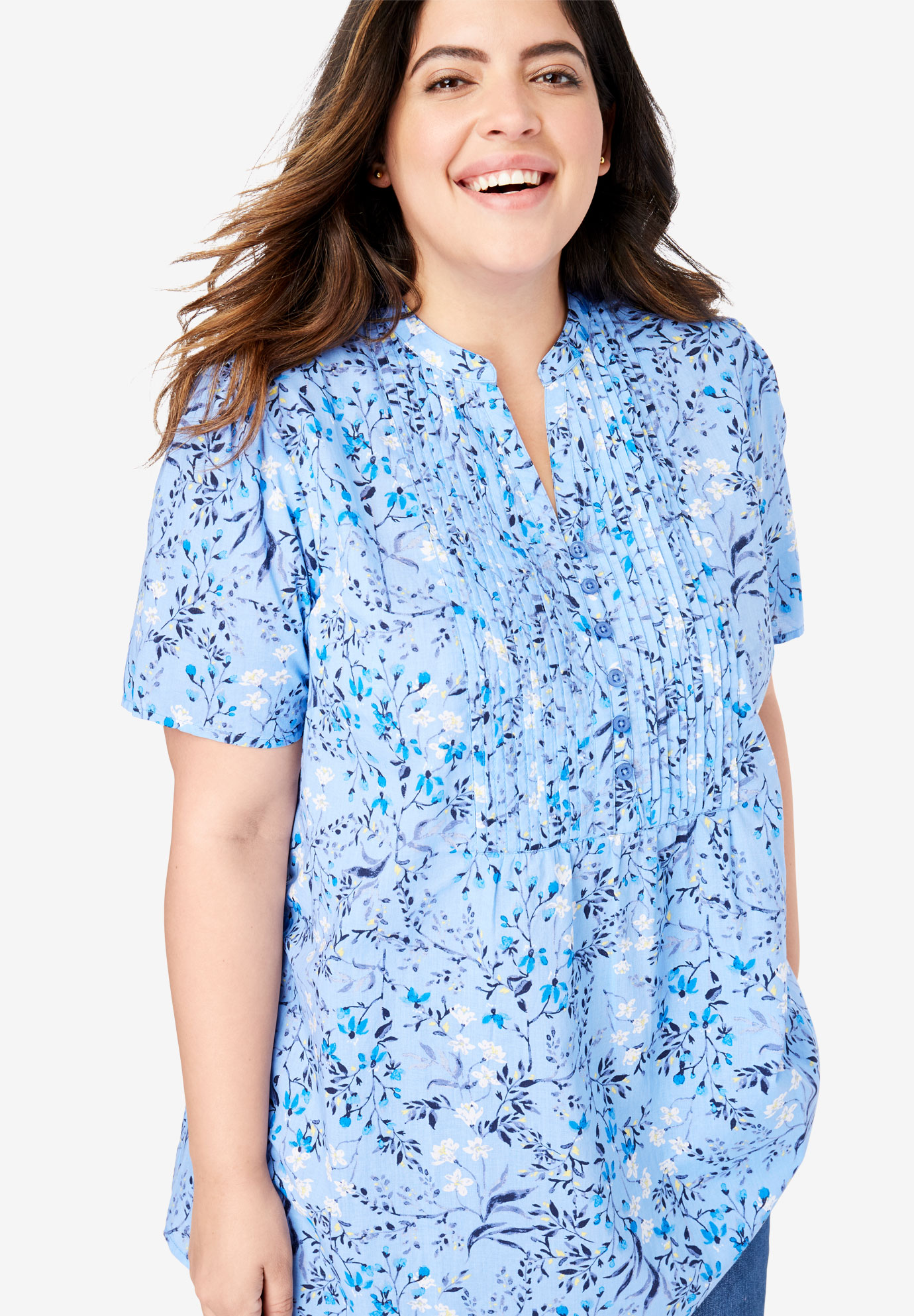 Pintucked Half-Button Tunic | Plus Size 30 Inches Long | Full Beauty