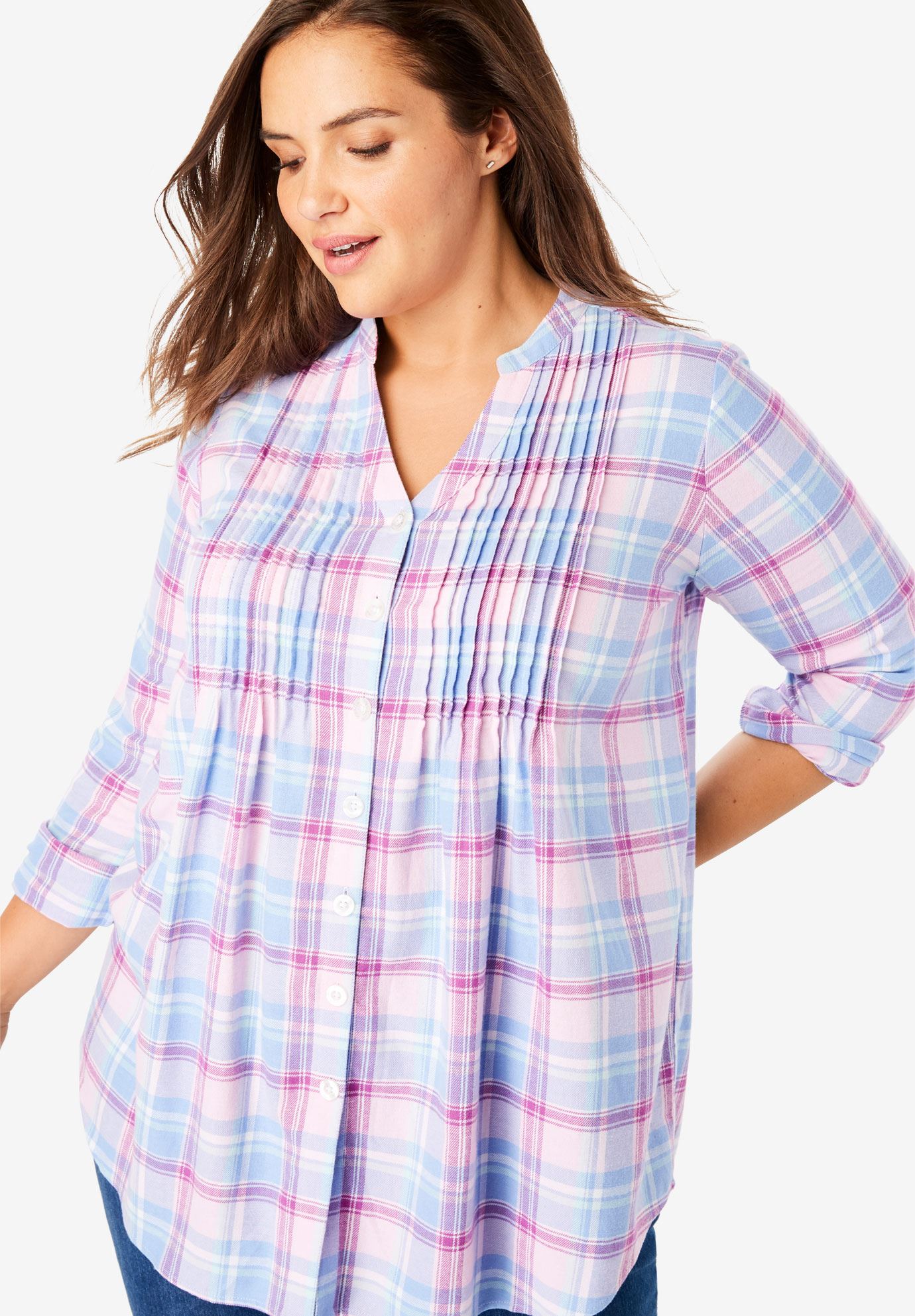 Pintuck Flannel Shirt | Plus Size Long Sleeve | Full Beauty