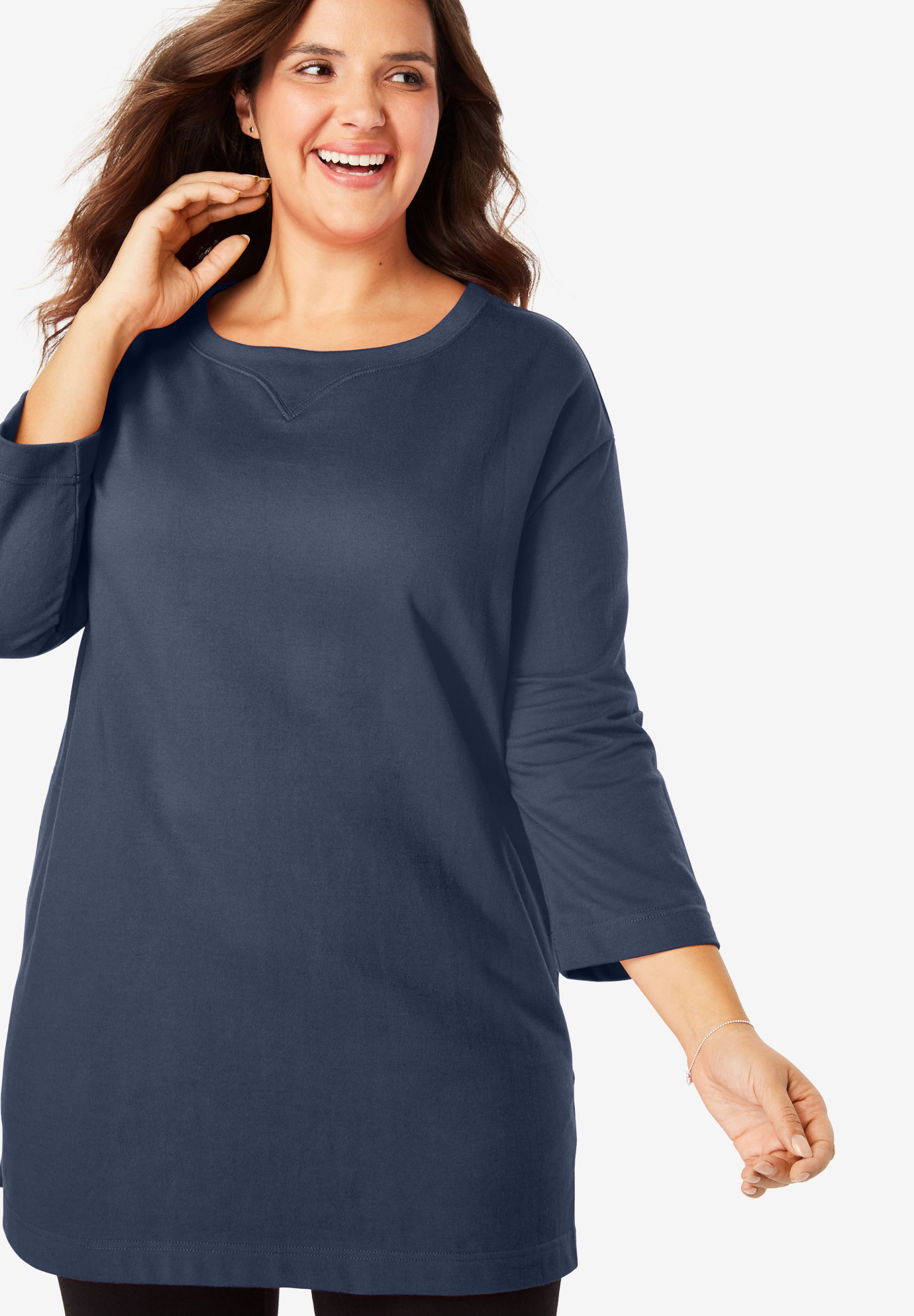 French Terry Pocket Tunic Sweatshirt with Rolled Sleeves | Plus Size ...