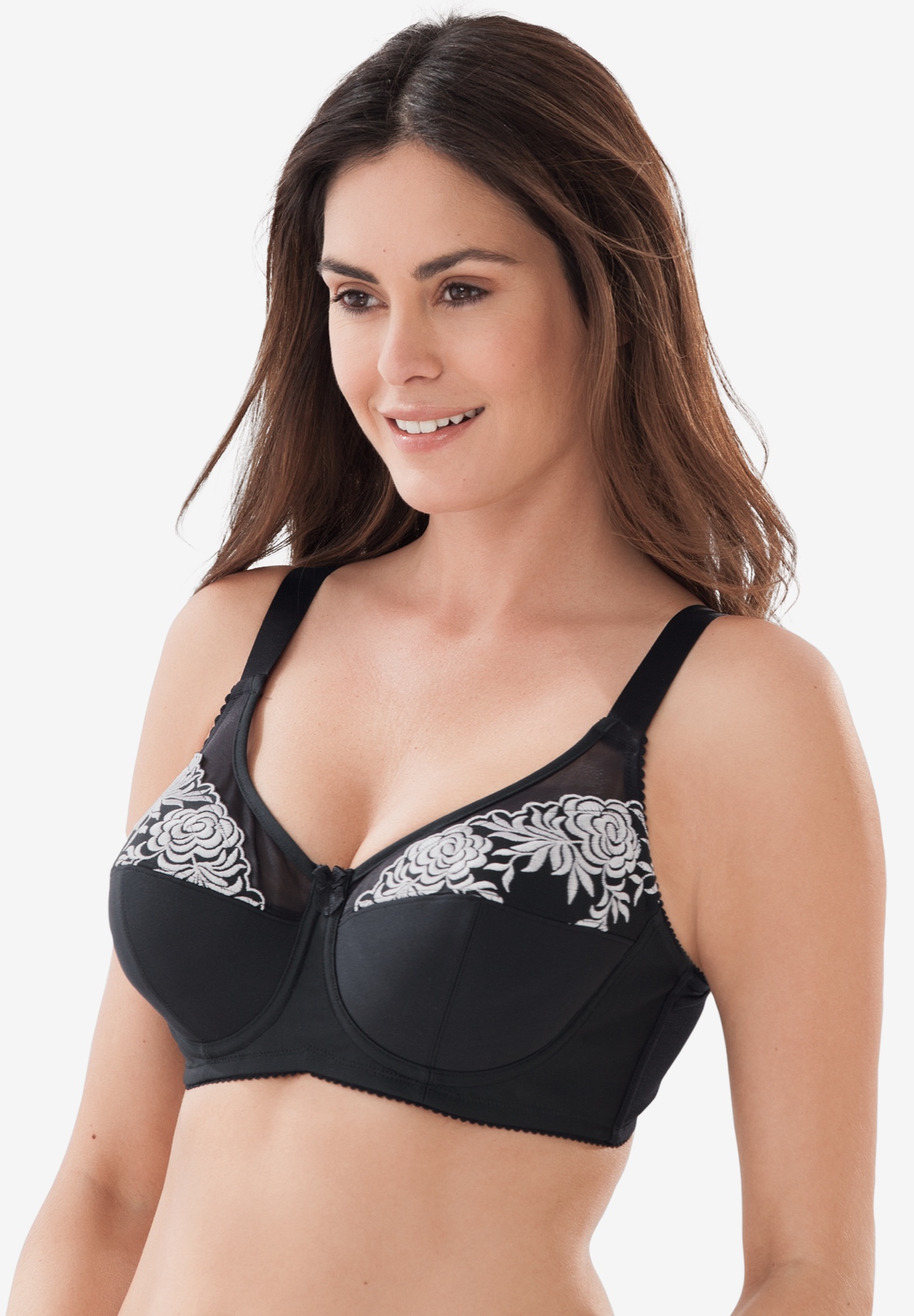 Wireless Full Coverage Embroidered Bra By Elila® Plus Size Wireless Bras Full Beauty 