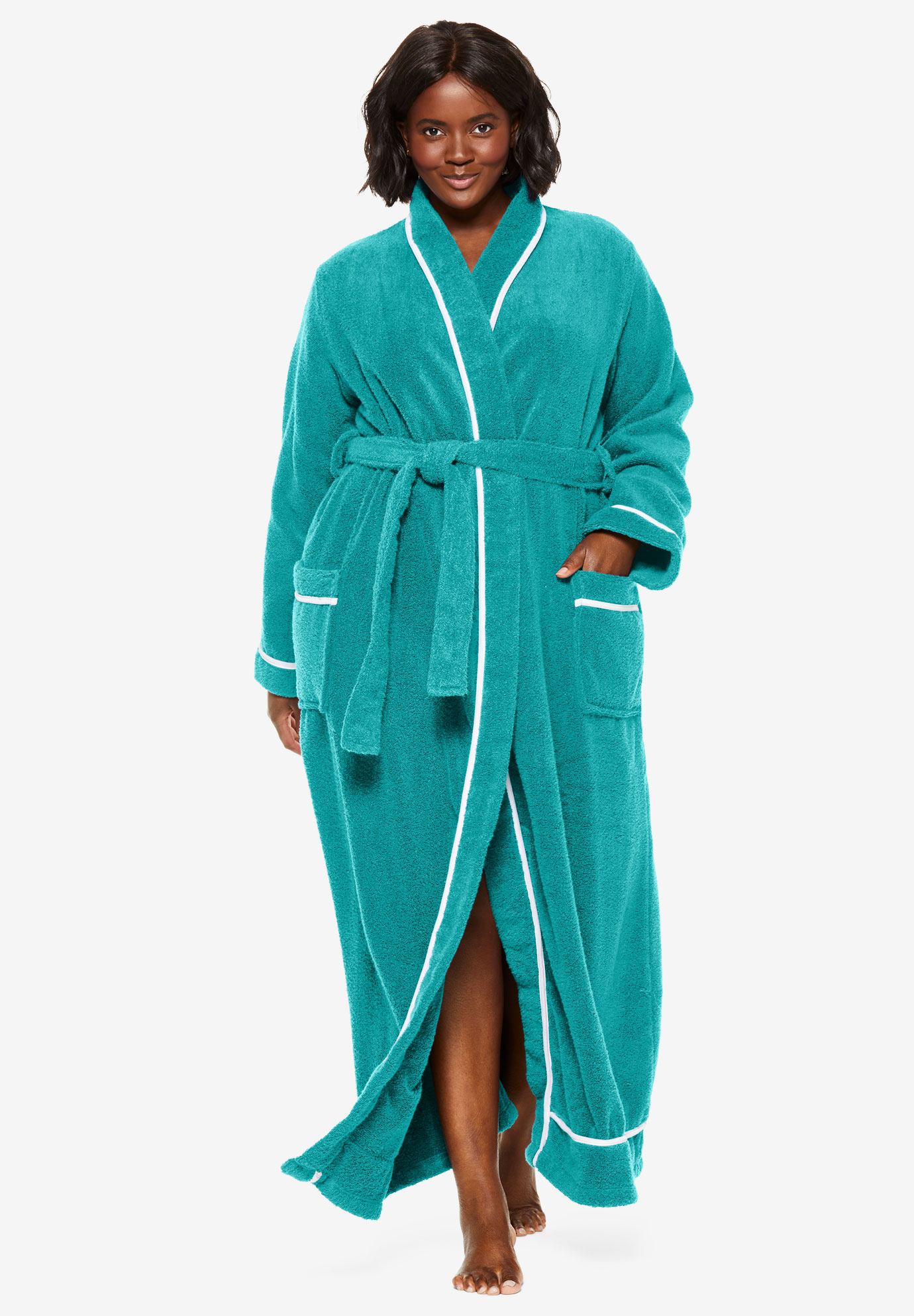 Spa Terry Long Wrap Robe By Dreams And Co® Plus Size Robes And Slippers Fullbeauty 