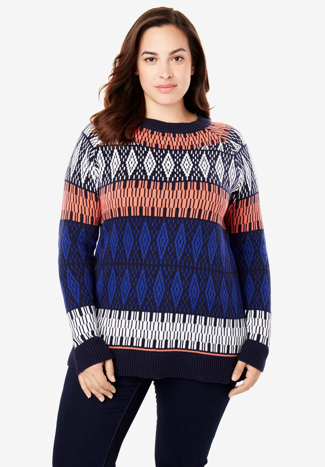 Fair Isle Knit Pullover Sweater| Plus Size Pullovers | Full Beauty