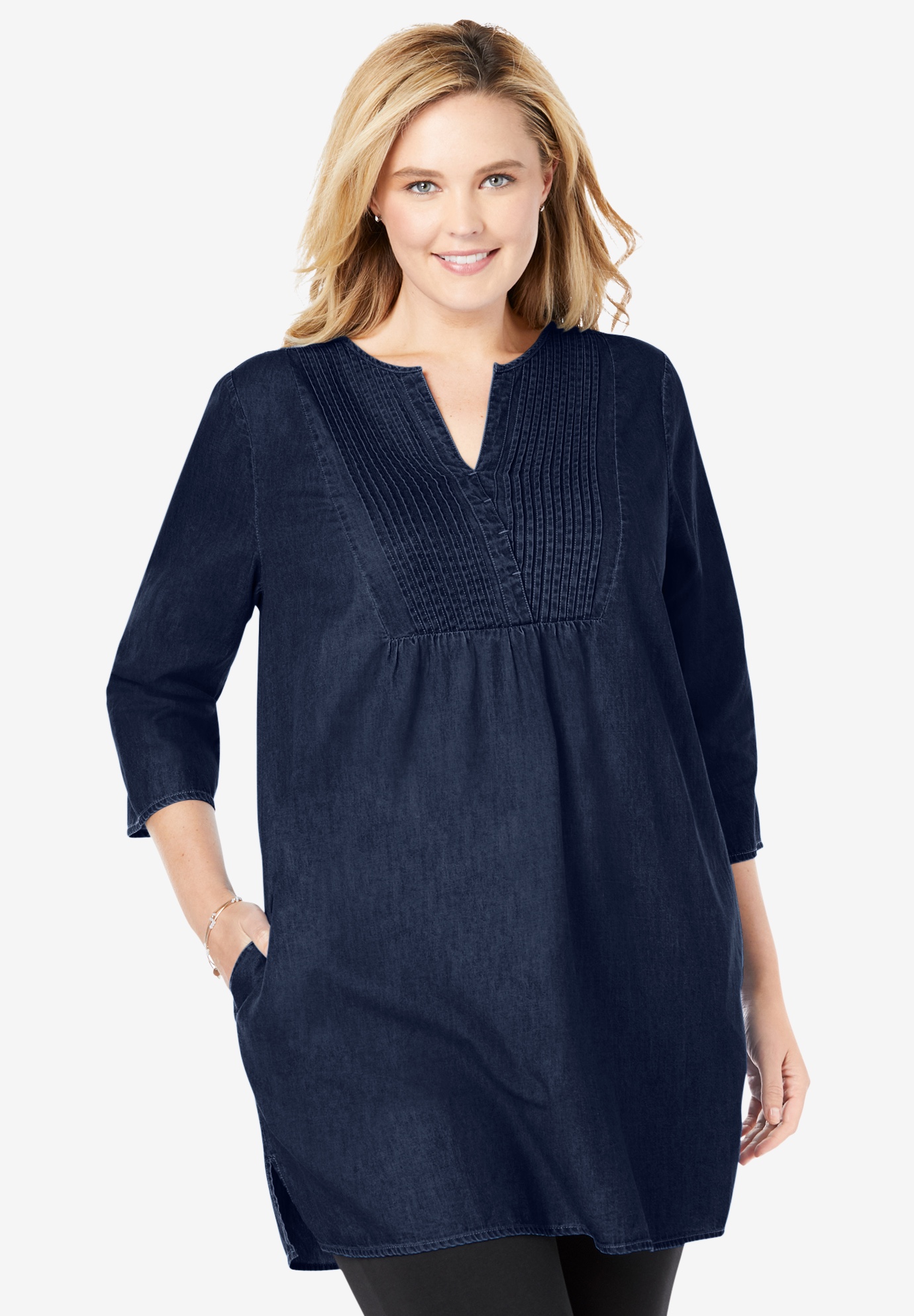 Pintuck Denim Tunic | Fullbeauty Outlet